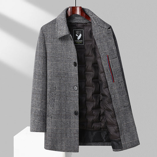 Men's Casual Wool Overcoat with A Down-Lined Inner Vest