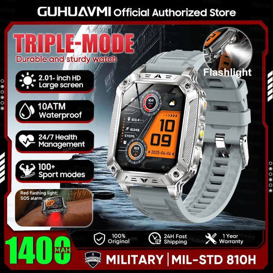Military 1400mAh Battery Smart Watch with LED Flashlight