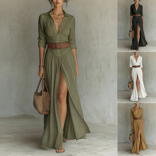 Women's V-Neck Maxi Dress with High Side Split