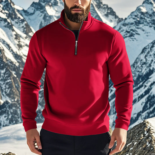 Winter Mens Zip-Up Fleece-Lined Solid-Color Jacket