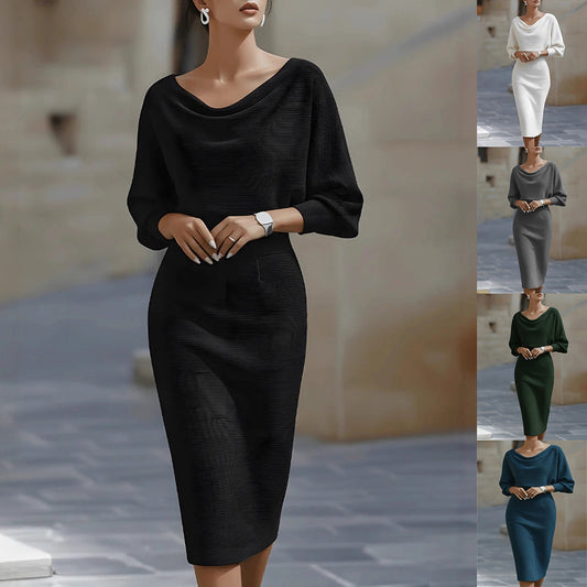 Women's Pleated Batwing Sleeve A-Line Midi Dress