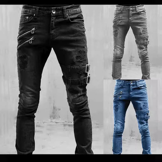 Men's Stretch Skinny Moto Jeans