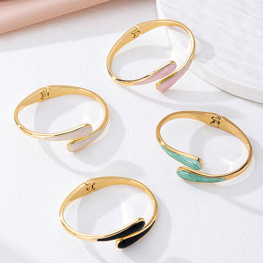 Metallic-Effect Alloy Open-End Bracelet for Women