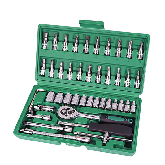 46-Piece Socket Set & Ratchet Wrench Car Tool Kit - Green
