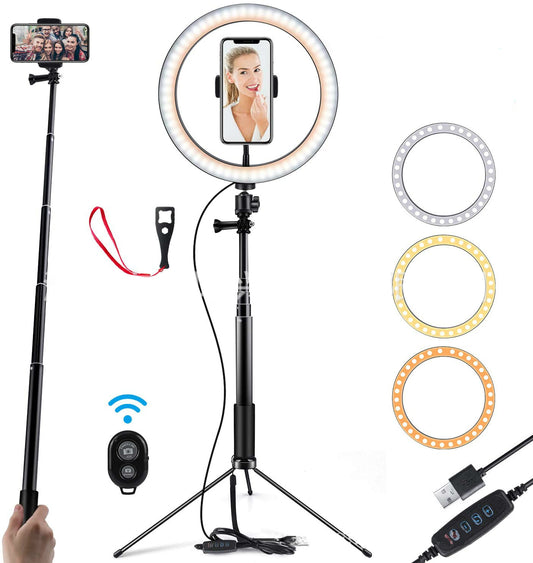 10-Inch LED Selfie Ring Light with Tripod Stand - Black