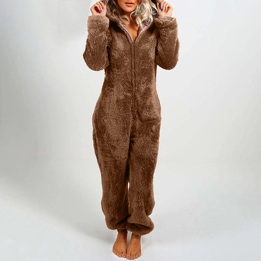 Plush Hooded Jumpsuit Pajamas for Parent & Child - Coffee