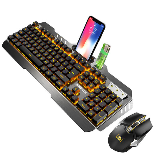 Xinmeng 670 Wireless Luminous Keyboard & Mouse Set - Black orange hair