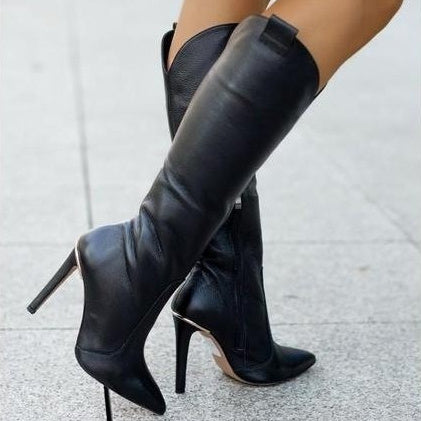 Women's Pointed Toe High Heel Ankle Boots - Black Pu