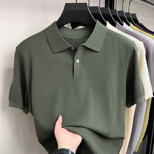 Summer Short-Sleeved Knitted T-Shirt for Men - Iron Gray Green