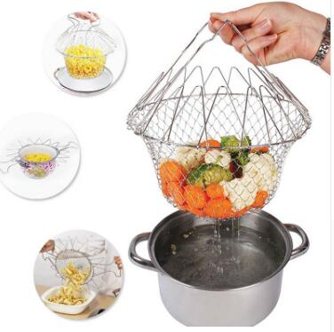 Foldable Stainless Steel Deep Fry & Washing Basket