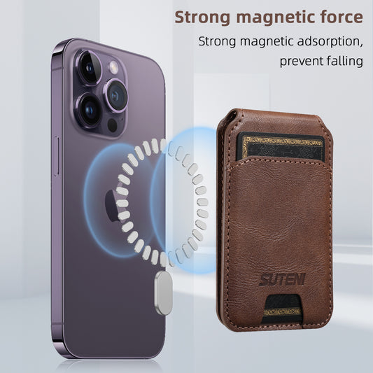 Magnetic PU Leather Card Holder with MagSafe Ring