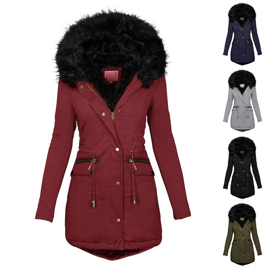 Women's Plush Hooded Mid-Length Winter Parka