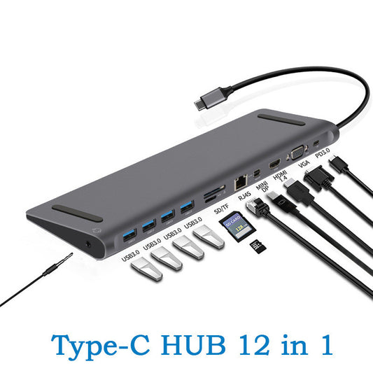 12-in-1 USB-C Hub Docking Station - Grey