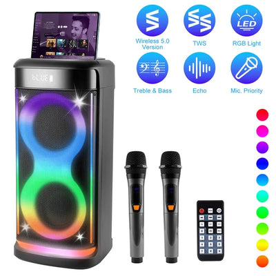 Portable Wireless Party Speaker with LED & Mic - Black