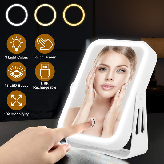10X Magnifying Double-Sided LED Travel Makeup Mirror