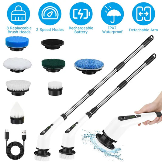Cordless Electric Spin Scrubber with 8 Brush Heads