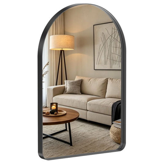 Arched Metal Frame Bathroom Vanity Wall Mirror - Black  2030