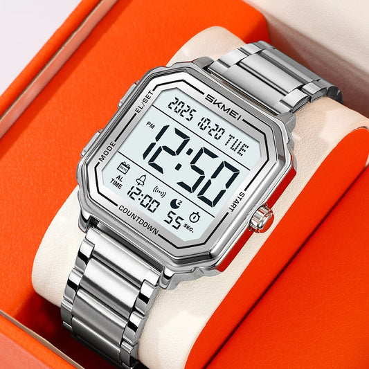 Square Steel-Band Multi-Function Digital Sports Watch