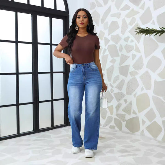 High-Stretch Retro Straight-Leg Jeans