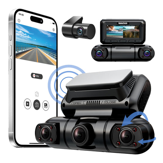 Hainatech 4-Channel 360° Dash Cam with GPS & Wi-Fi - Black