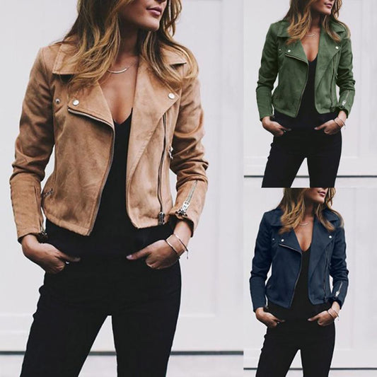Women's Short Lapel Jacket with Diagonal Zip