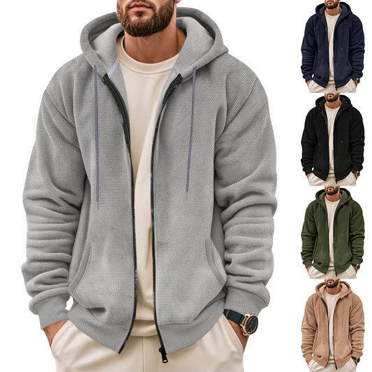 Men's Pineapple Pattern Hooded Knit Cardigan