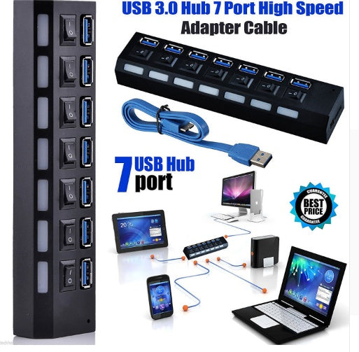 7-Port USB 3.0 High-Speed Hub with Power Adapter