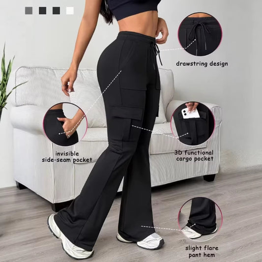 Women's High-Waist Wide-Leg Flared Cargo Pants
