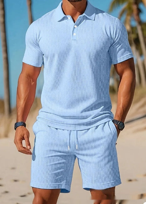 Men's Breathable Mesh Lapel Shirt & Shorts Set