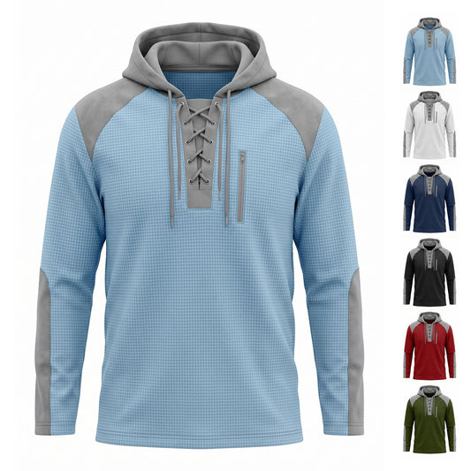 Men's Waffle Color-Block Drawstring Hoodie