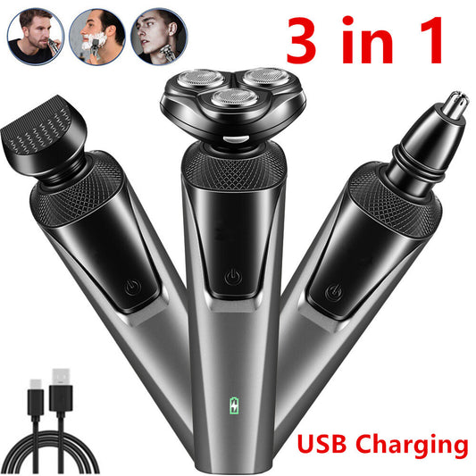 Waterproof Rotary Electric Shaver & Beard Trimmer - Black
