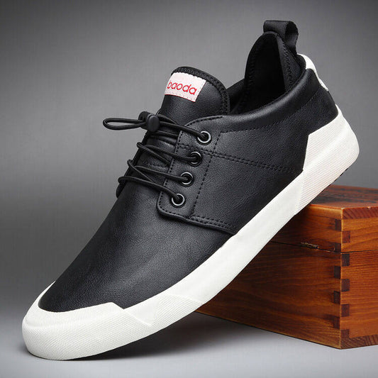 Men's Flat Leather Casual Shoes - Black
