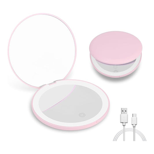 3.5" Compact LED Magnifying Travel Makeup Mirror - Pink