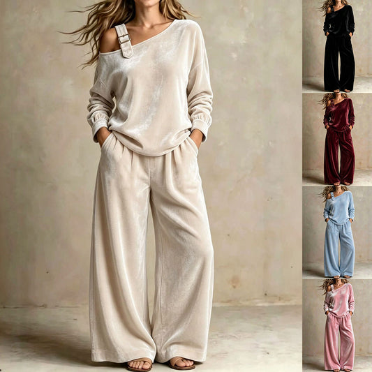 Women's Velvet Off-Shoulder Two-Piece Set