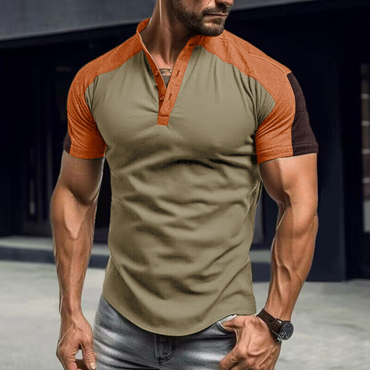 Men's Short-Sleeve Stand-Collar Henley Shirt
