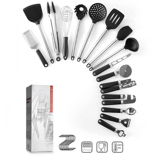 Kitchen Gadgets Cooking Silicone Spatula Spoon Set - Black