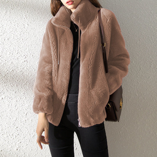 Women's Double-Faced Fleece High-Neck Cardigan