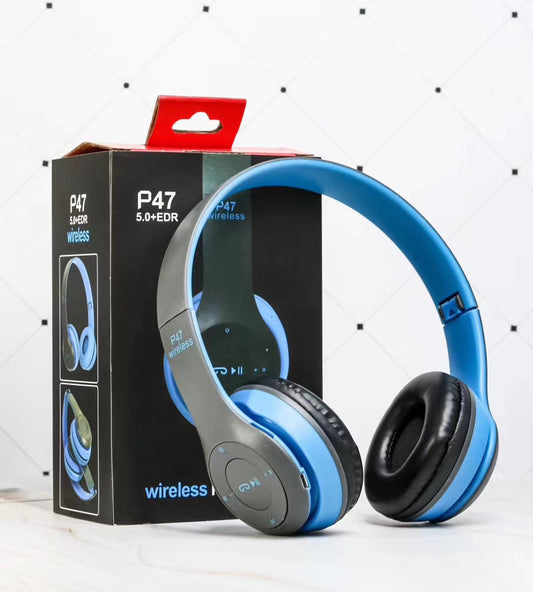 Foldable Wireless Bluetooth Headphones with Mic - Blue