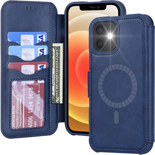 Magnetic Phone Case Flip Card Holster - Blue